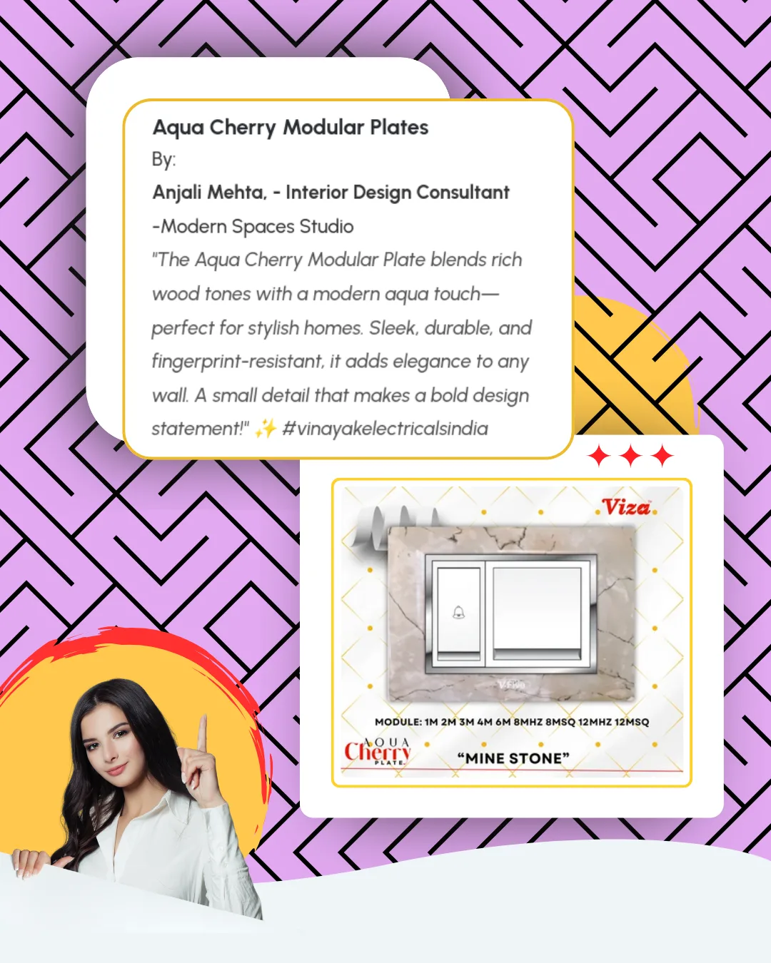 Aqua Cherry modular plate in Mine Stone finish — Viza series, reviewed by interior design consultant Anjali Mehta