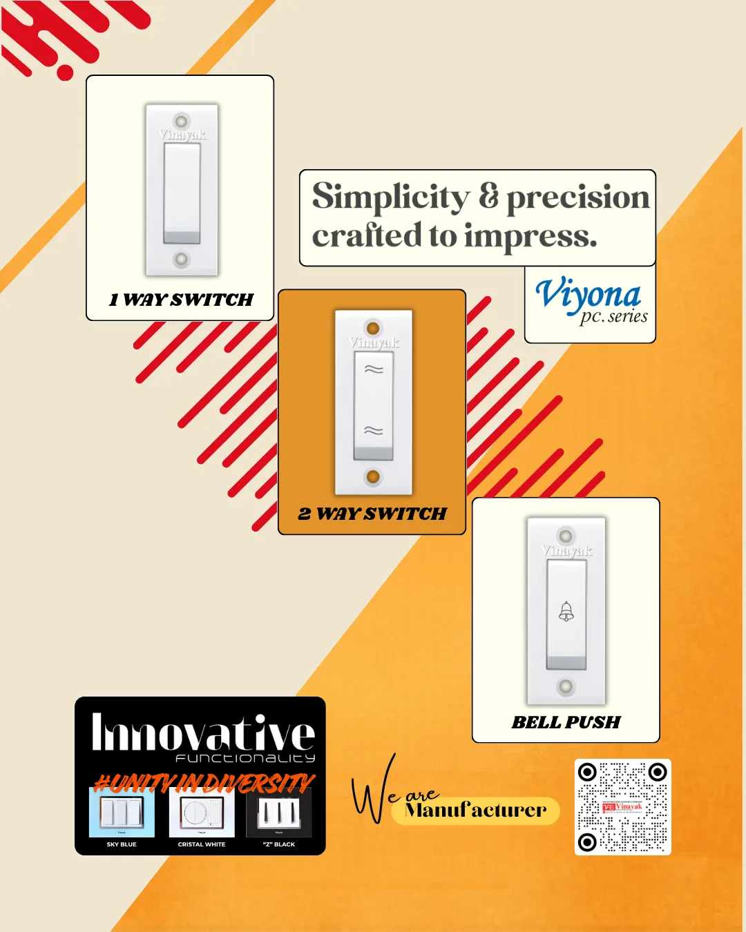 Viyona PC series — 1 way switch, 2 way switch and bell push