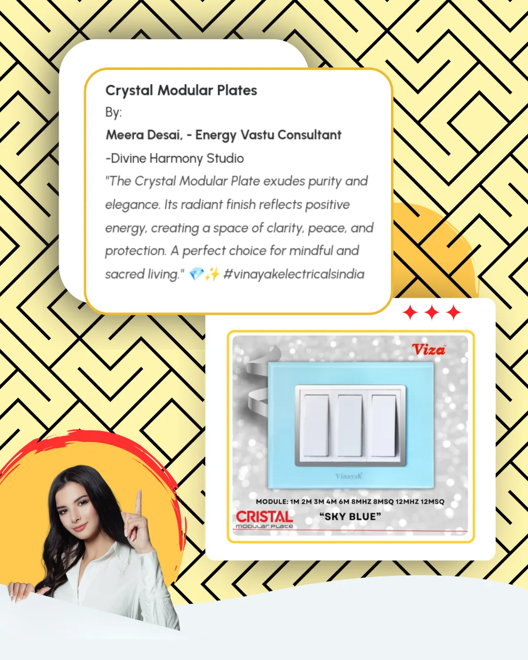 Cristal modular plate in Sky Blue finish — Viza series three-gang switch plate